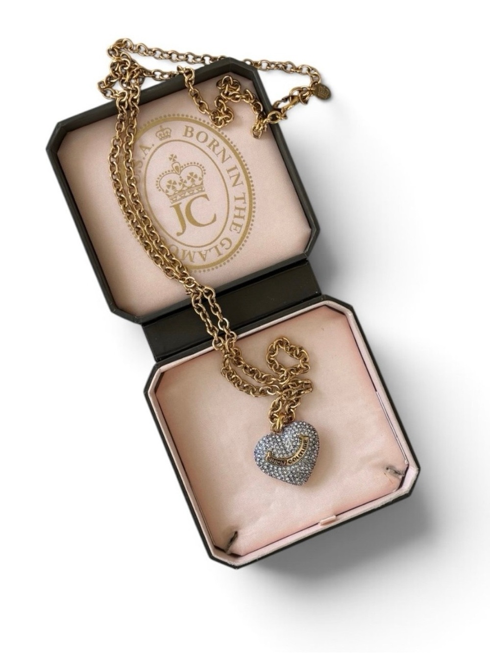Juicy Couture Gold-Tone Pavé Crystal Heart Pendant Necklace w/Box